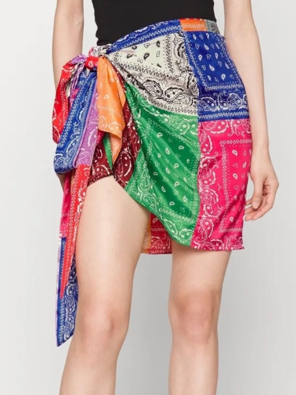 Never Fully Dressed Multicolor Bandana Print Wrap Mini Skirt